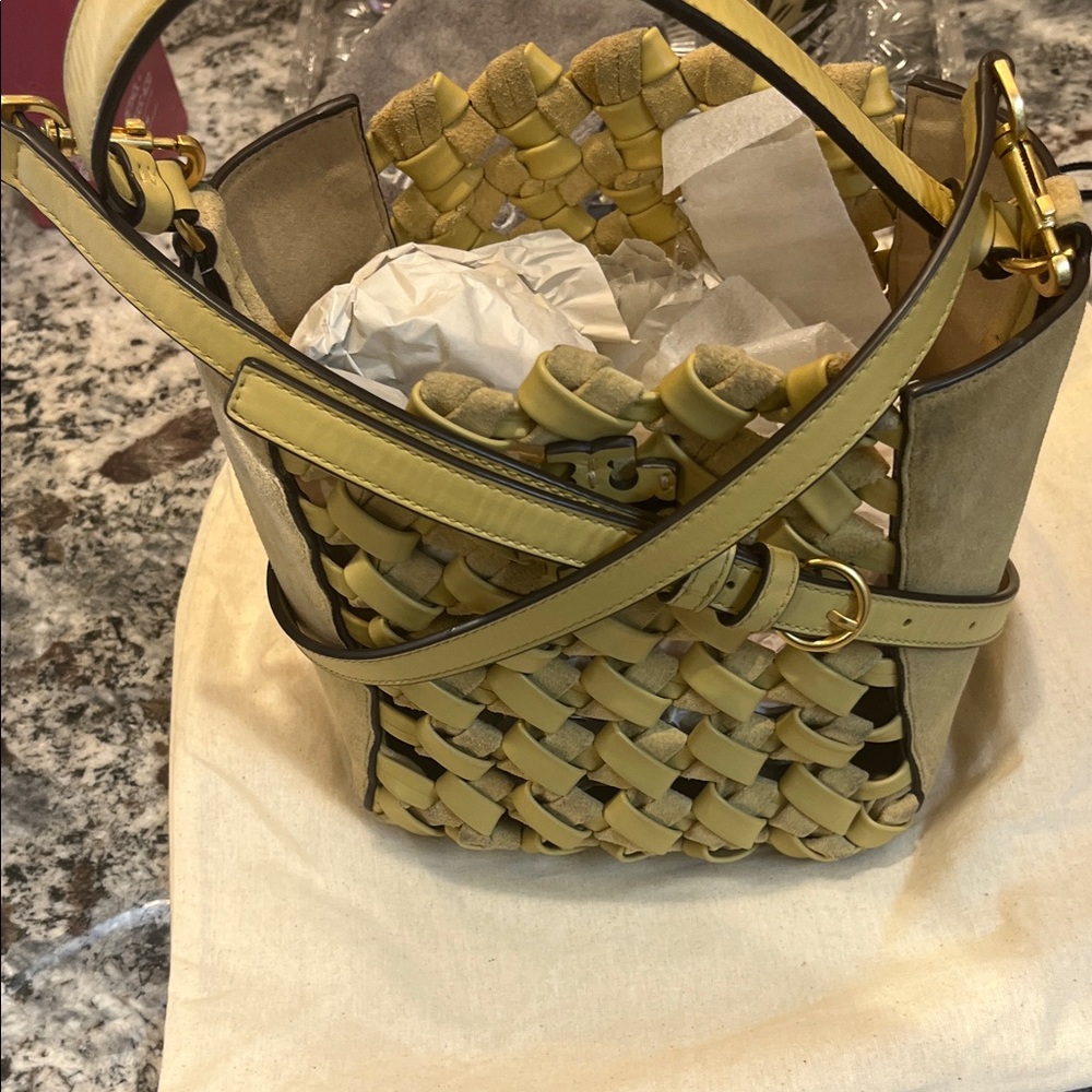 Tory Burch Yellow and Tan Woven Shoulder Bag - Picture 6 of 6